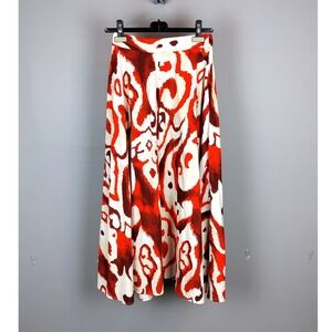 Italian Dixie Cotton Ikat Abstract Print Maxi Skirt Sz Small Red Cream Pockets